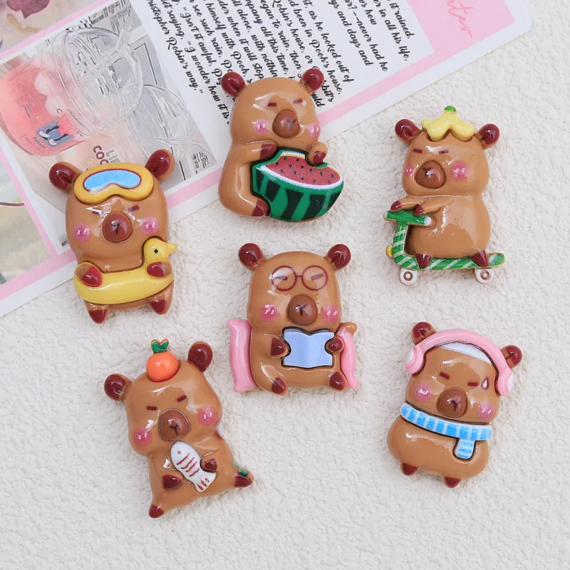 

100 Kawaii Flatback Resin Mini Cartoon Animal Capybara Scrapbook Diy Jewellery Hairpin Accessories Decorate Craft