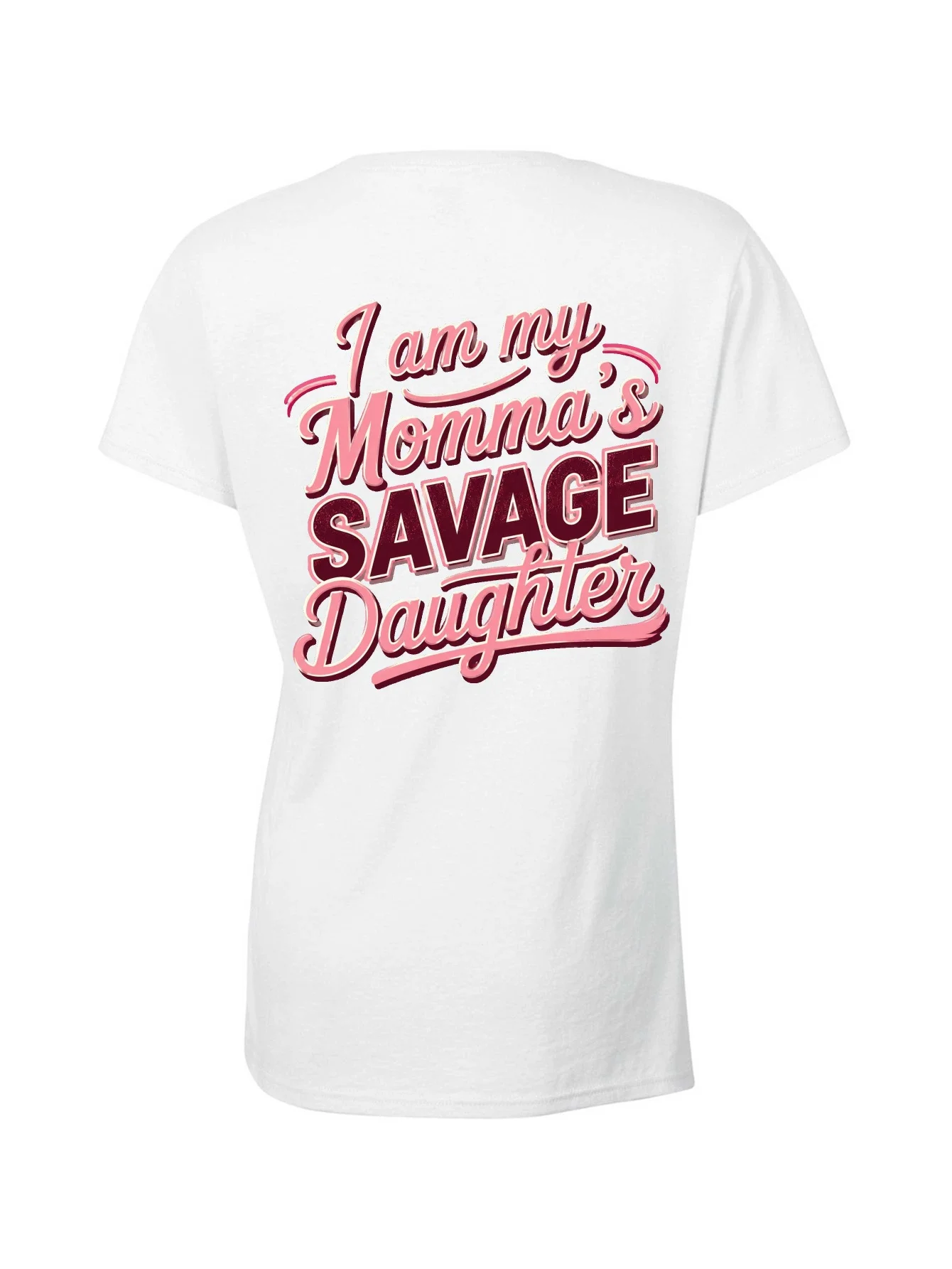 Mommas Savage Daughter Script Women's Casual Short Sleeve Print T-Shirt, Pure, Round Neck, Daily Wear