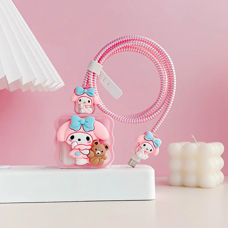 Miniso Sanrio 5Pcs Zestaw ochraniaczy kabla do Xiaomi 120W/67W/33W Szybka ładowarka Etui do zarządzania kablami Organizery przewodów telefonicznych