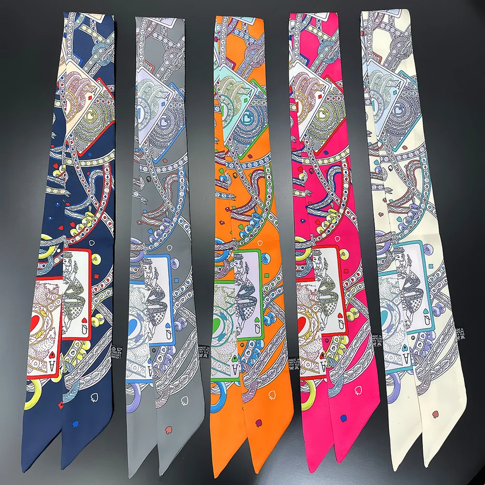 2023 New poker chain printing Silk Scarf Bag Scarves Women Fashion Design Neckerchief Scarf Hair Accessories Foulard Headbands