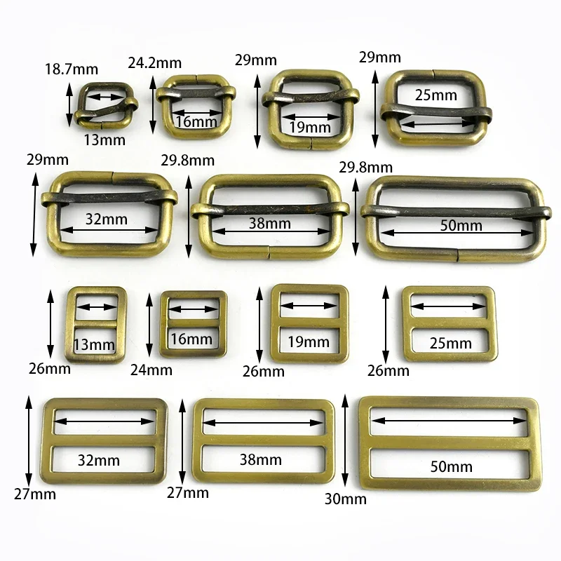 10Pcs 20-50mm Bag Strap Metal Buckles Dog Collar Adjust Tri-Glide Slider Clasp Webbing Hook Hardware Accessories for Handbags