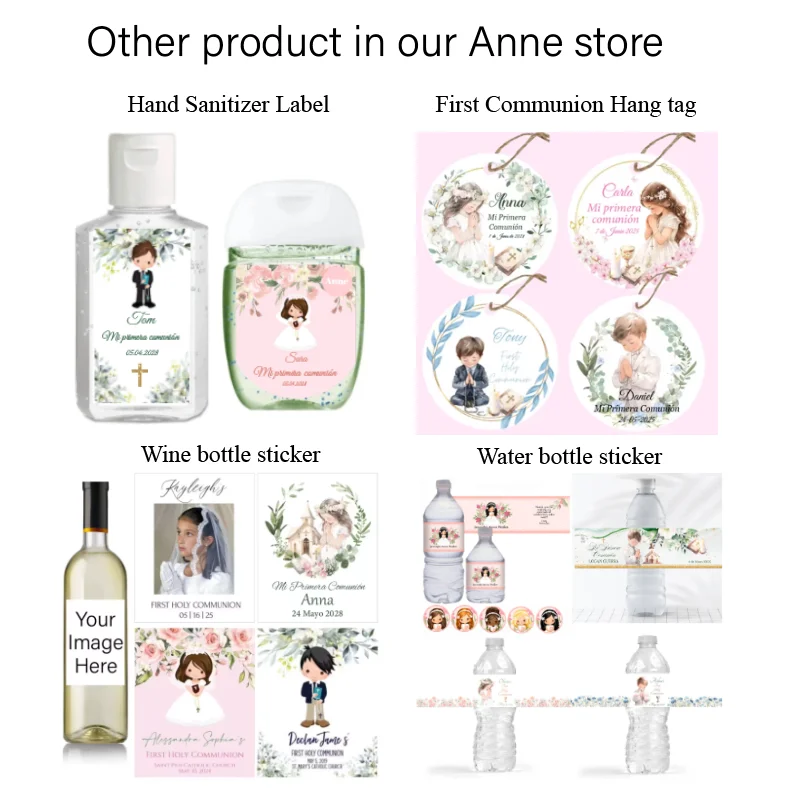 Custom First Holy Communion Sticker Personalized Mi Primera Comunión Label Baptism Tag Christening Girl Boy Mi Bautizo Adhesive