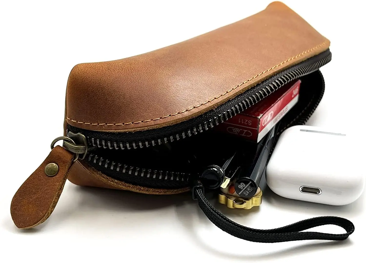 حافظة أقلام جلدية حقيبة أقلام رصاص مع حامل أقلام بسحاب مصنوع يدويًا من الجلد الطبيعي للرجال والنساء ورجال الأعمال والمكتب المنزلي