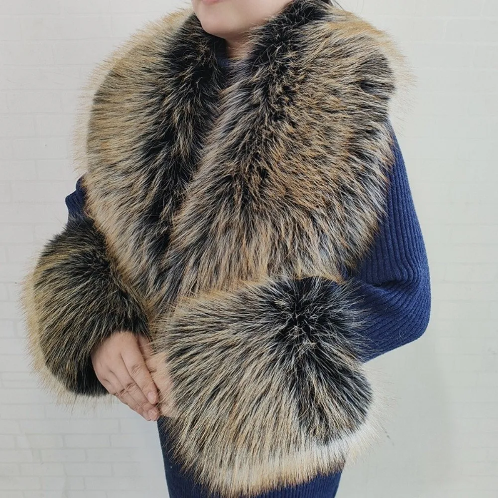 Large Size Faux Fur Collar Set V Shape Oversized Shawl Collar Wrap Detachable Thick Warm Decorative Fur Scarf For Women Winter