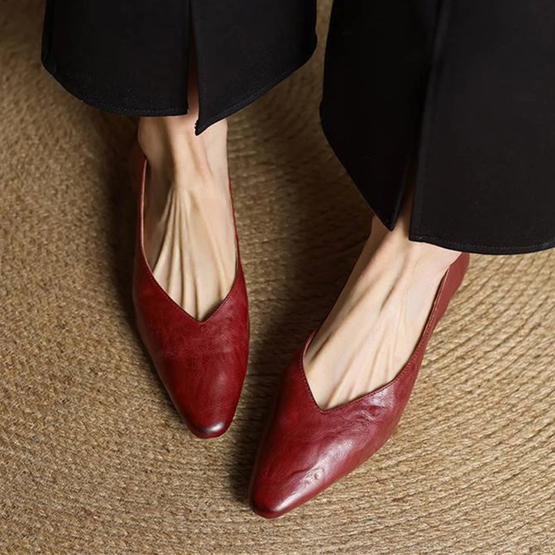 

Винтажные туфли на низком каблуке 2 см, женские туфли-лодочки из овечьей кожи, повседневные офисные модельные женские туфли, мягкие удобные повседневные туфли HN15