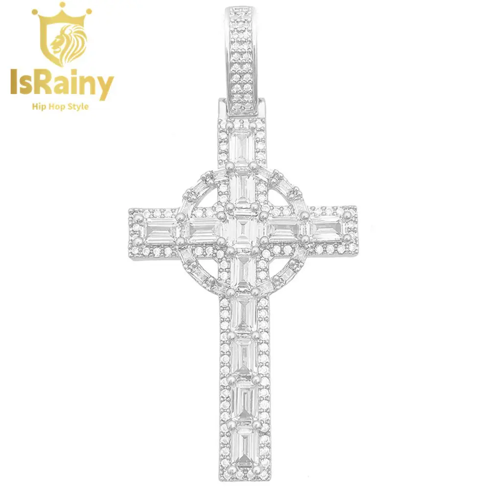 IsRainy Hip Hop Rock 100% 925 Sterling Silver VVS D Color Real GRA Moissanite Full Diamonds Cross Pendant Fine Jewelry Wholesale