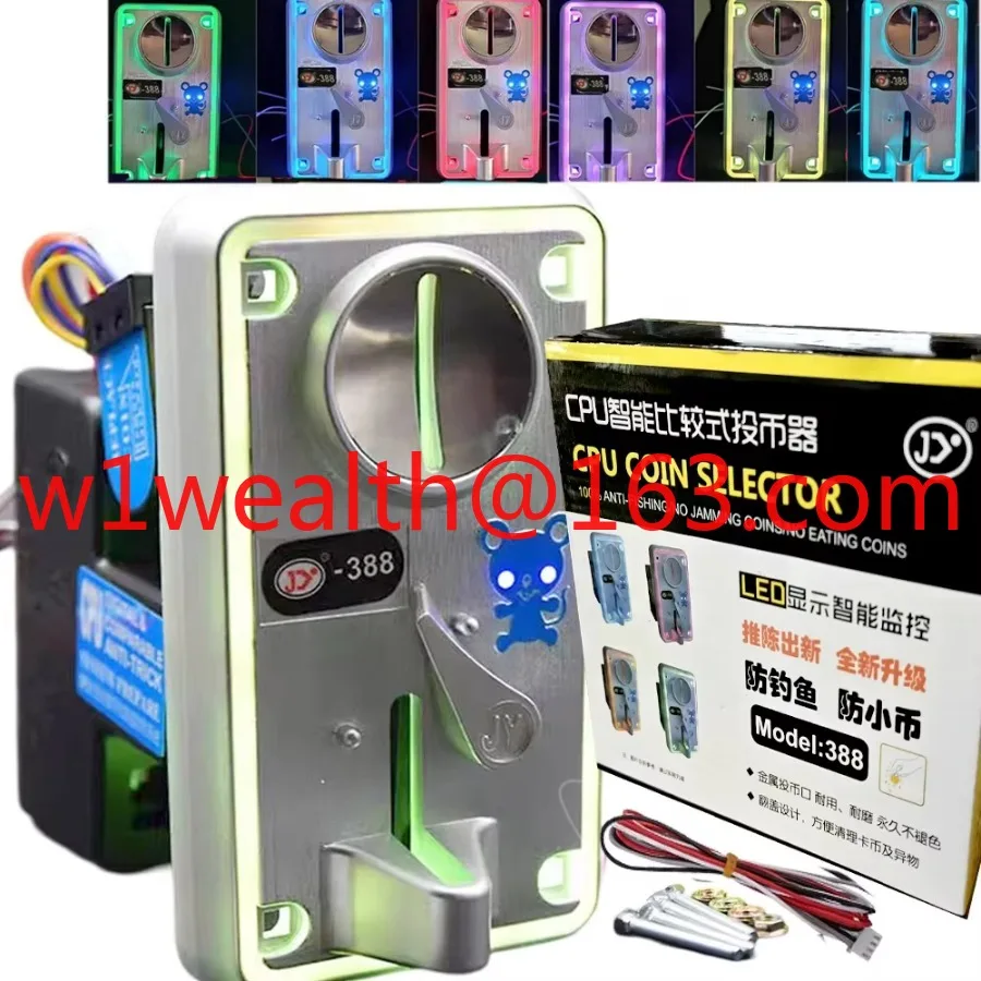 388 Electronic coin pusher arcade game machine selector with luminous 12v plastic coin receiver