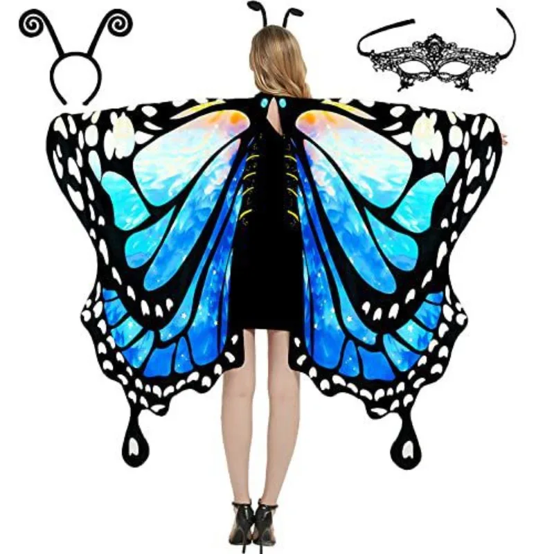 Womens Twirling Butterfly Wings Cape Belly Dance Shawl Fancy Costume Accessory Rave Stage Performance Dress-up Halloween Cosplay