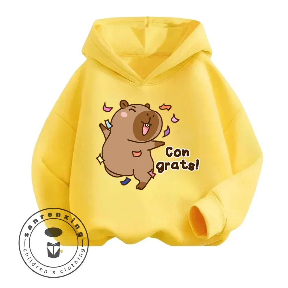 2024 Capybara Cartoon Kawaii Classic Fashion Cute Loose Non Stimulating Skin Friendly Fabric Design Children\'s Outdoor Hoodie