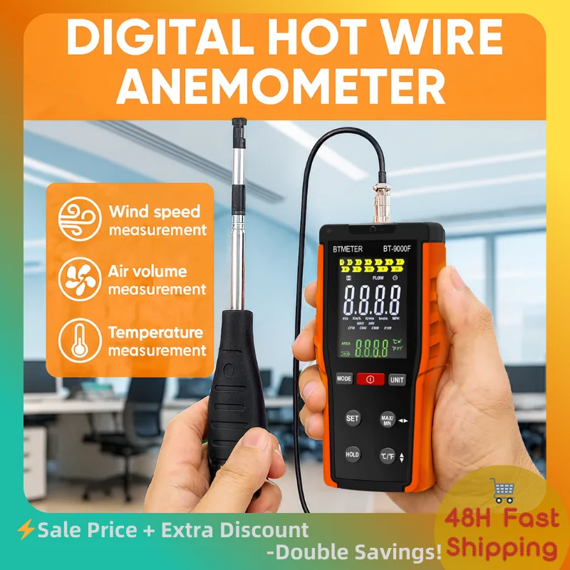 

Digital Anemometer Wind Speed Meter, 0.1-30m/s Air Flow Meter with Temp Gauge, CFM/CMM CMS, Max/Min, Type-C, LCD, for HVAC