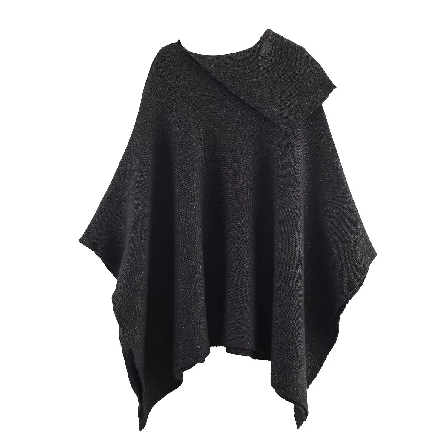 2025, Herbst/Winter, neue modische, vielseitige, lockere, asymmetrische Kragen-Umhang-Strickpullover-Jacke für Damen