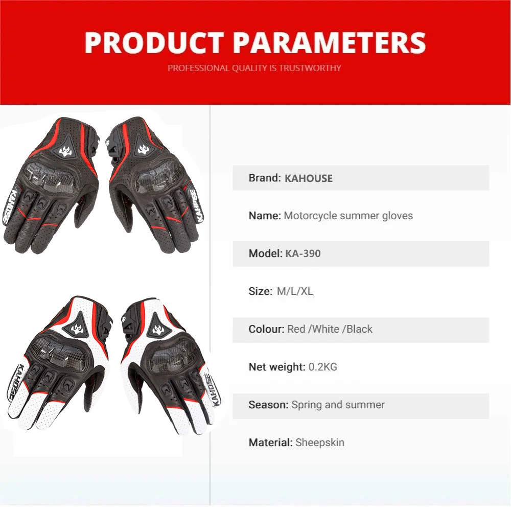 

KAHUOSE Men's Summer Motorcycle Racing Gloves Leather Accessories Breathable Motocross Glove with Carbon Fiber Armor Adjustable