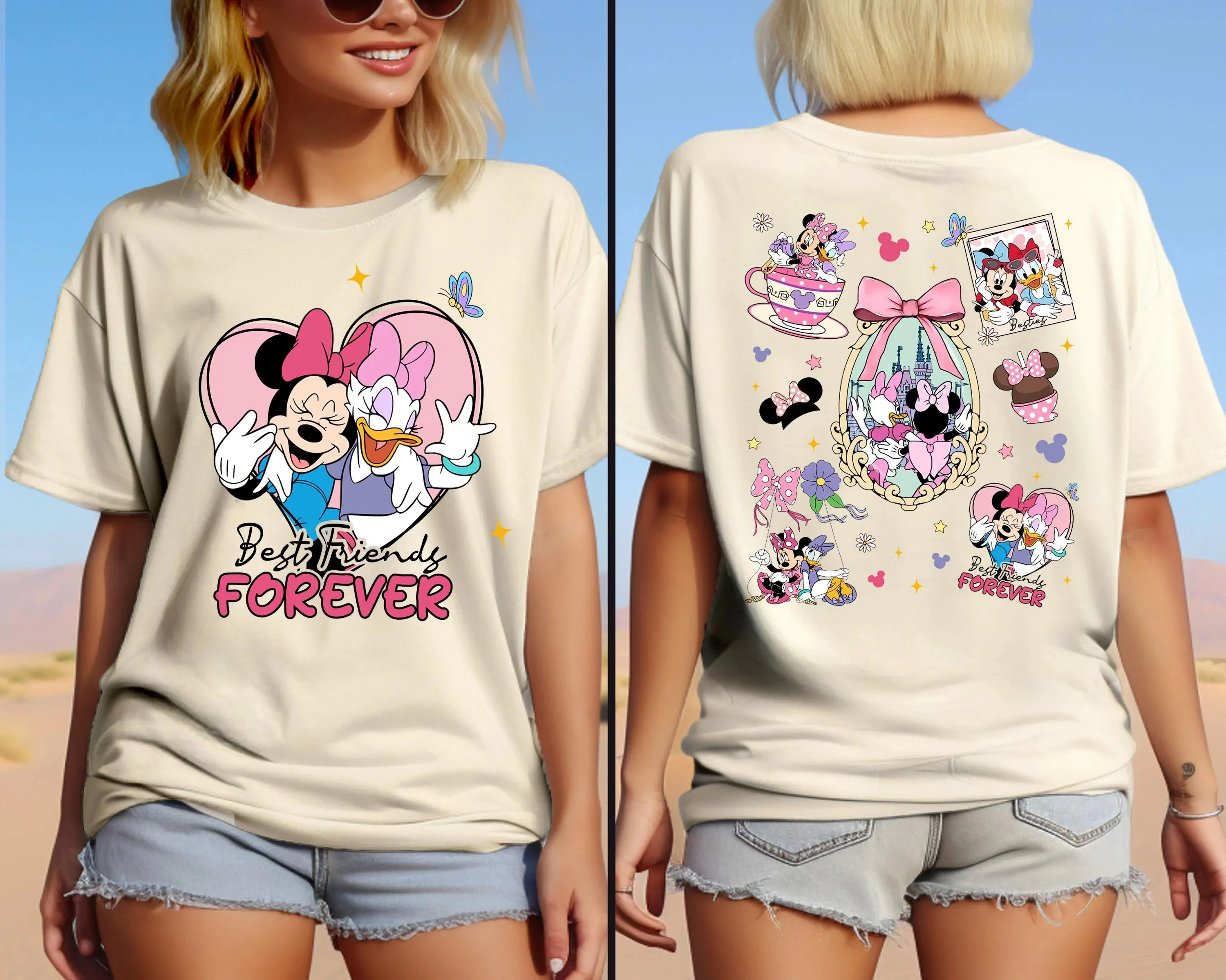 

Minnie and Daisy Best Friends Shirt for Women Short Sleeved Cotton Tees Disneyland Magical Castle Shirt Summer Women's T-Shirt