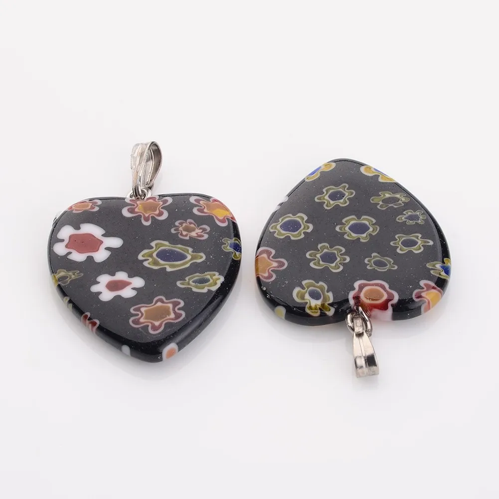 10pcs Heart Cross Shape Handmade Millefiori Lampwork Pendants Flower Patterns For Jewelry Making Craft Necklace DIY Findings