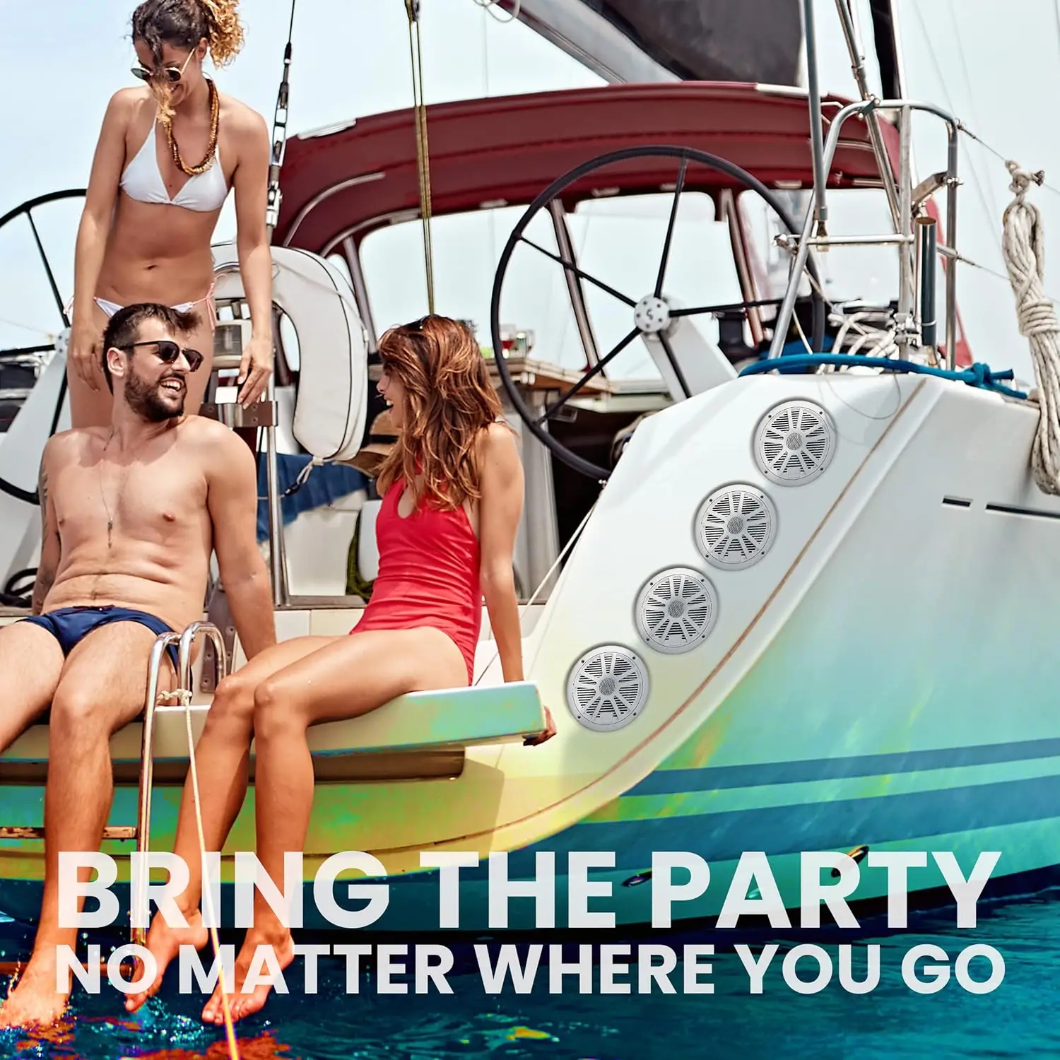 High quality 64 Marine Boat 6.5 inch Speakers and 4 Channel Amplifier-500 High Output, Bluetooth Remote, USB and Auxiliary-NEW