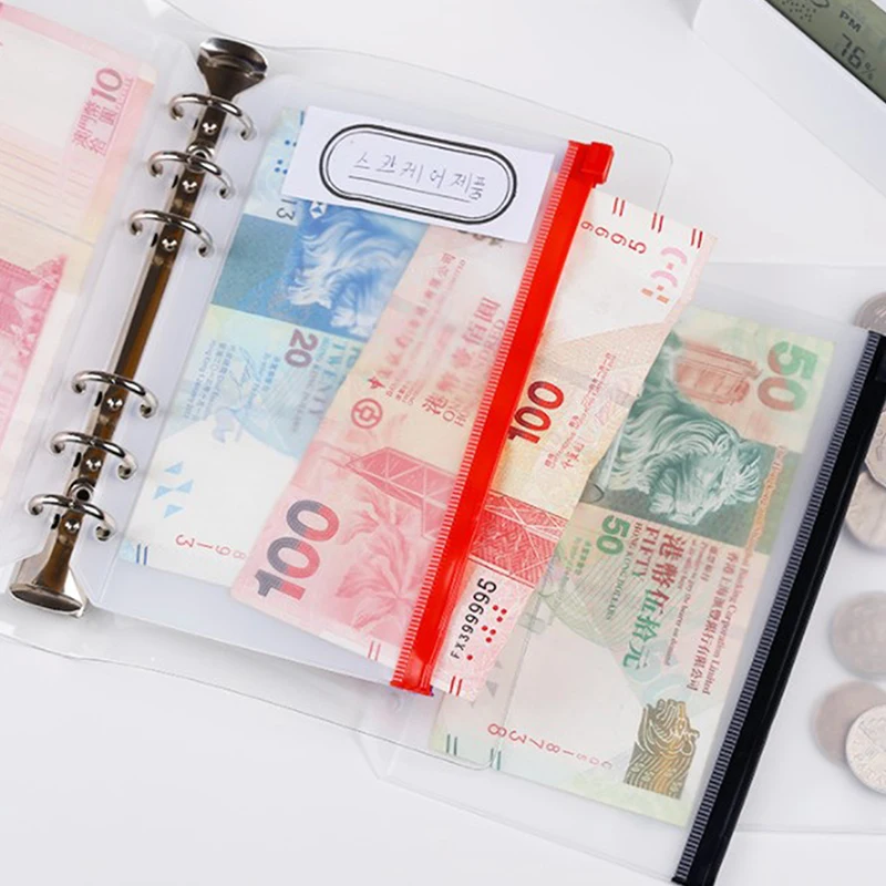 4 pz/set A6 6 fori raccoglitore tasche impermeabile PVC contanti Budget buste cerniera raccoglitore sacchetti per Notebook Planner raccoglitore di viaggio