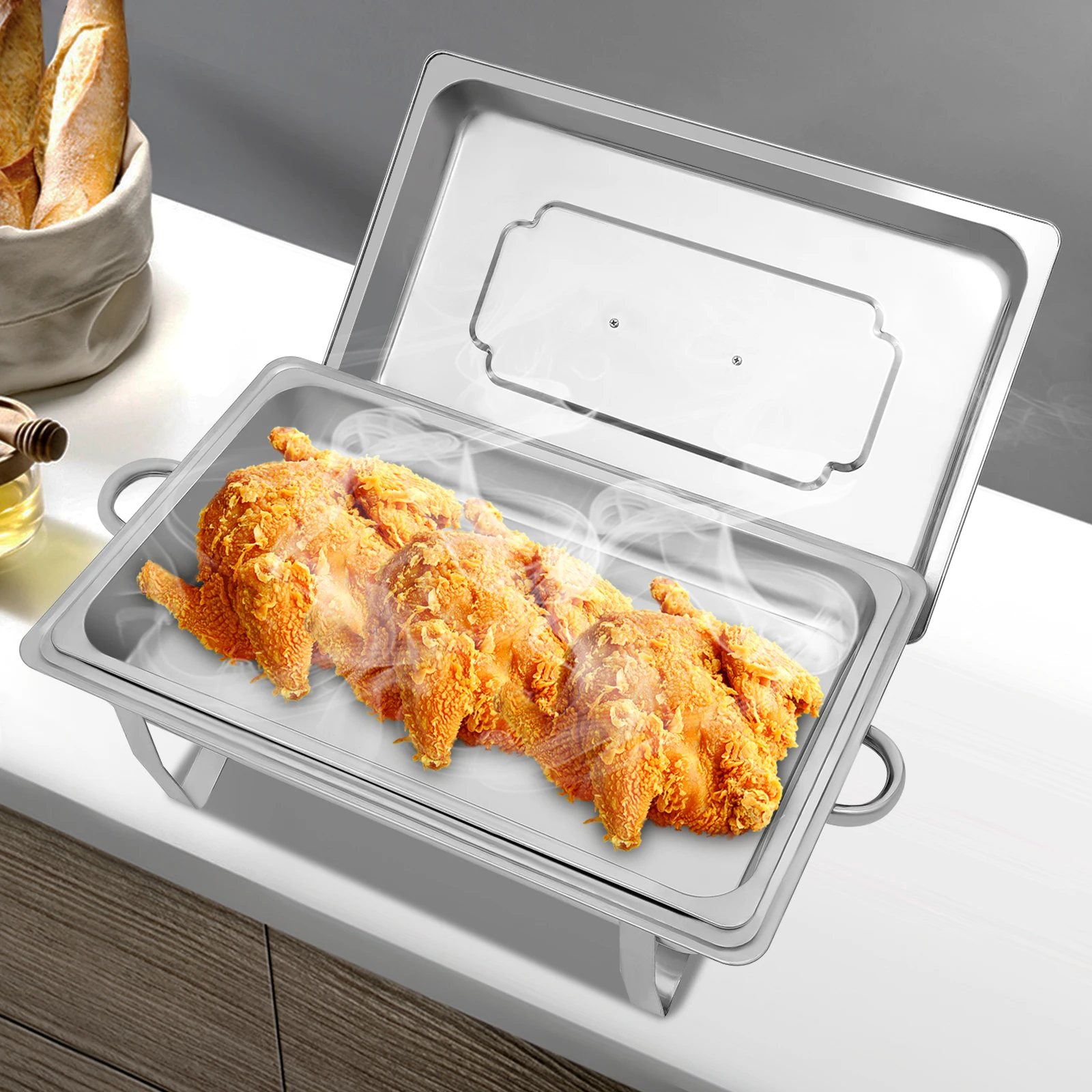 Speisenwärmer, Buffet-Server, Chafing Dish, 9 l, zusammenklappbar, Einzelgitter, Speiseherd, hält die Temperatur, Chafing Dish aus Edelstahl – Detail 3