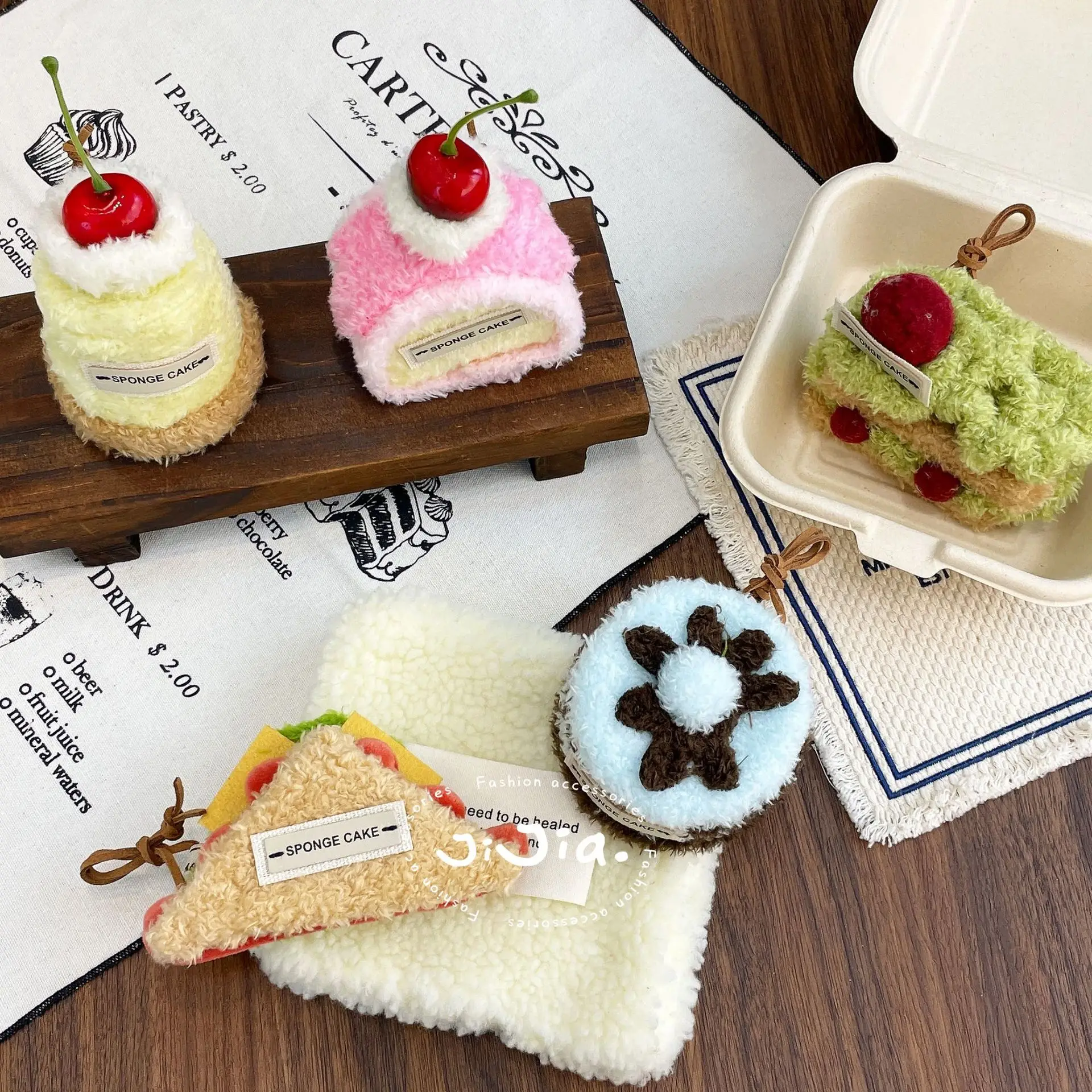 Keychain Charm Plush Cherry Cake Tea Party Bag Pendant Girls Bag Chain Soft Lightweight Cute Daily Accessory Color As Shown
