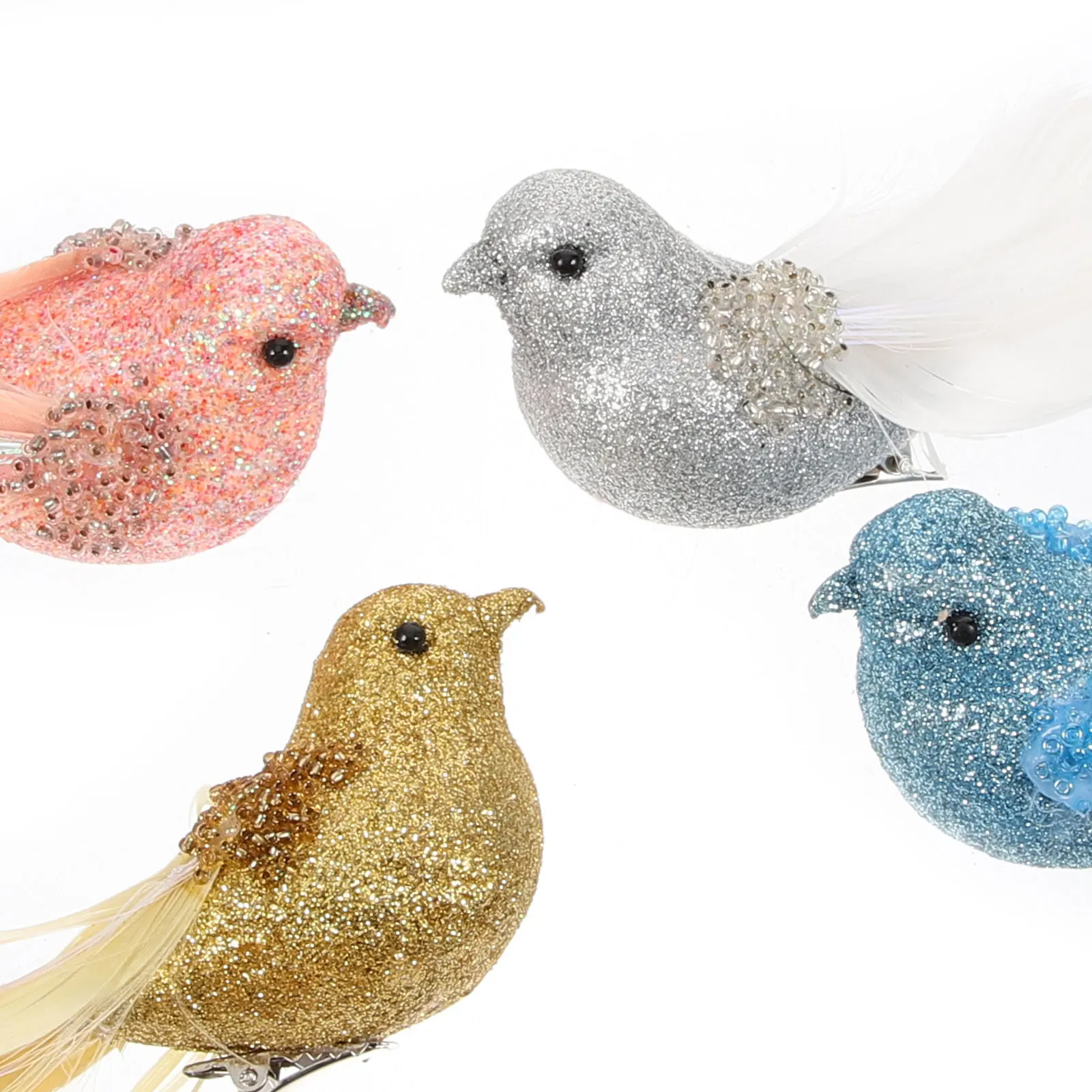 

4Pcs Unique Bird Decoration Bright Realistic Bird Ornament for Christmas Tree Garden Balcony Portable Festive Decor Set