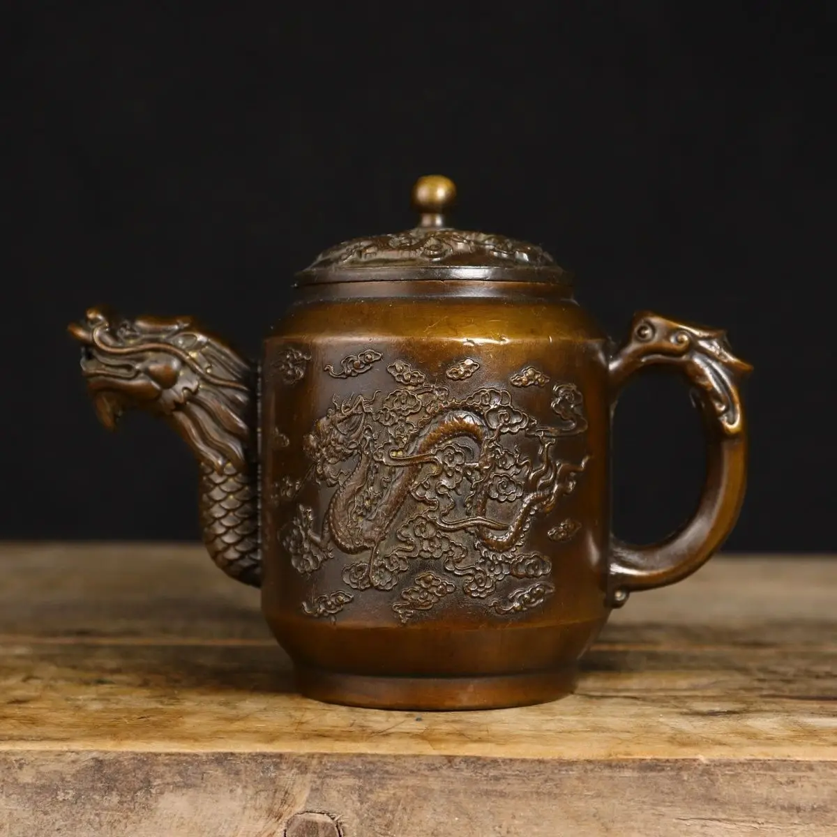 Retro Dragon Cloud Pattern Teapot Ornament Decoration Tea Pet Figurines Desk Decor Accessories