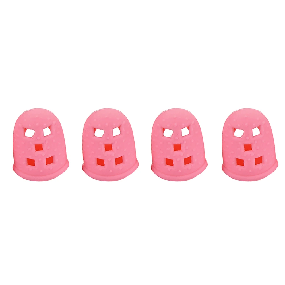 

4 Pcs Guitar Accessories Finger Cots Pink Fingertip Protectors Silicone Thumb Office