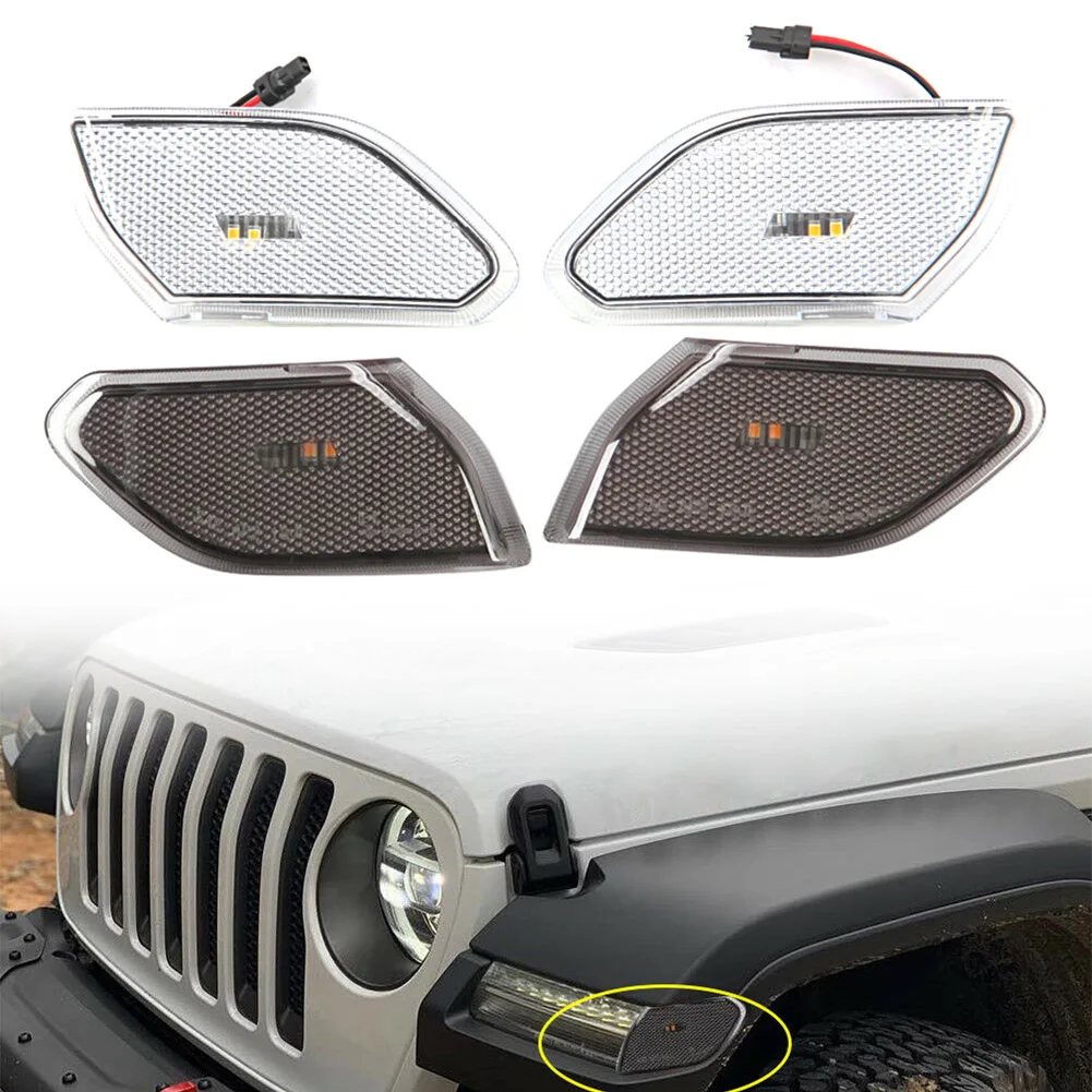 Auto Front Side Markers Amber LED Lights For Jeep wrangler JL 2018 2019 2020 Smoke Shell/Clear Shell