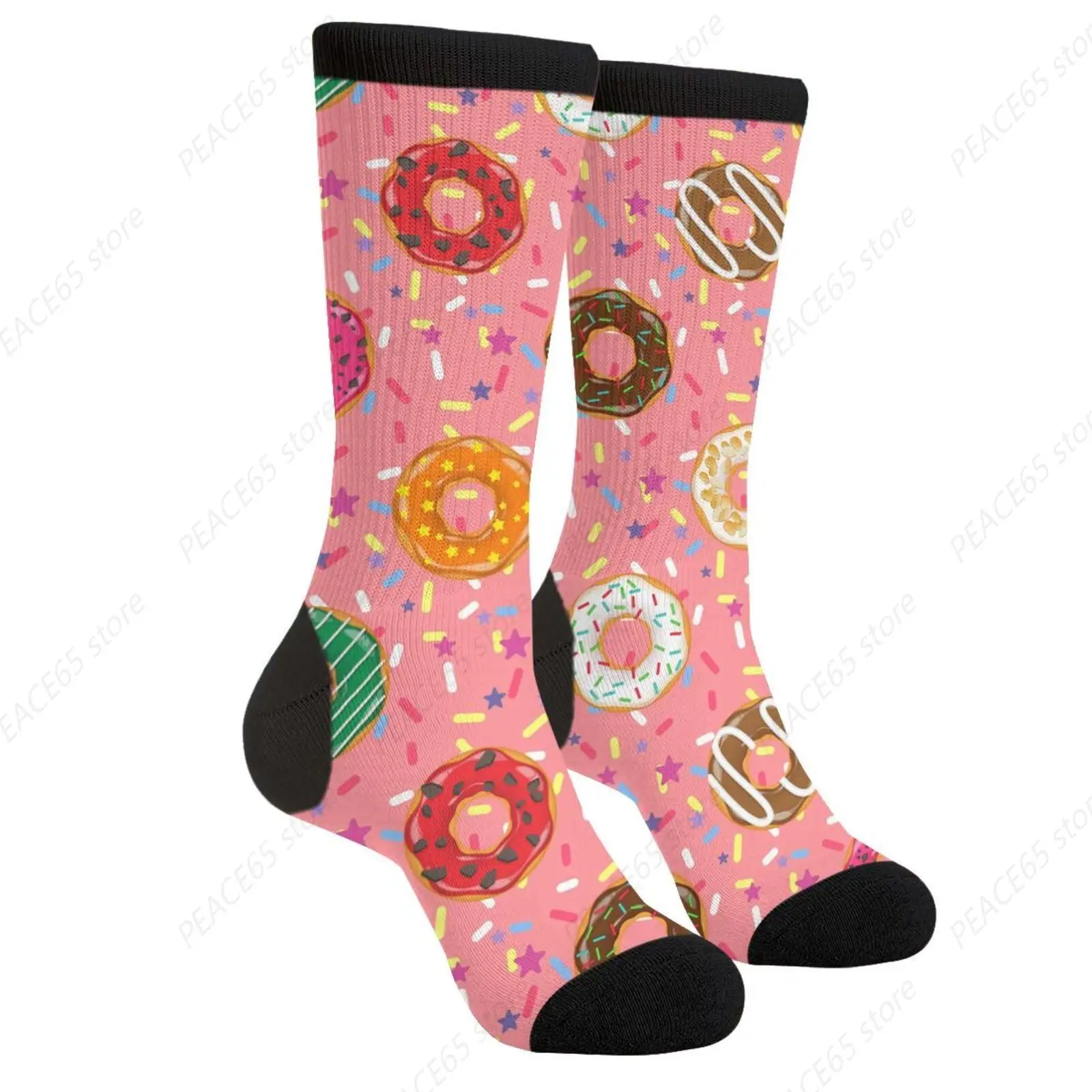 Donut Sweet Cream Cookies Men Novelty Crew Socks Casual Funny Crazy Dress Socks