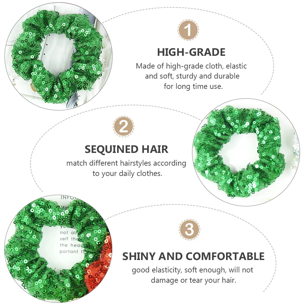 

2PCS Sequin Tie Christmas Colorful Sequins Hair Ties Elastic Hair Ring Accessories Green Soft Durable Hairstyles