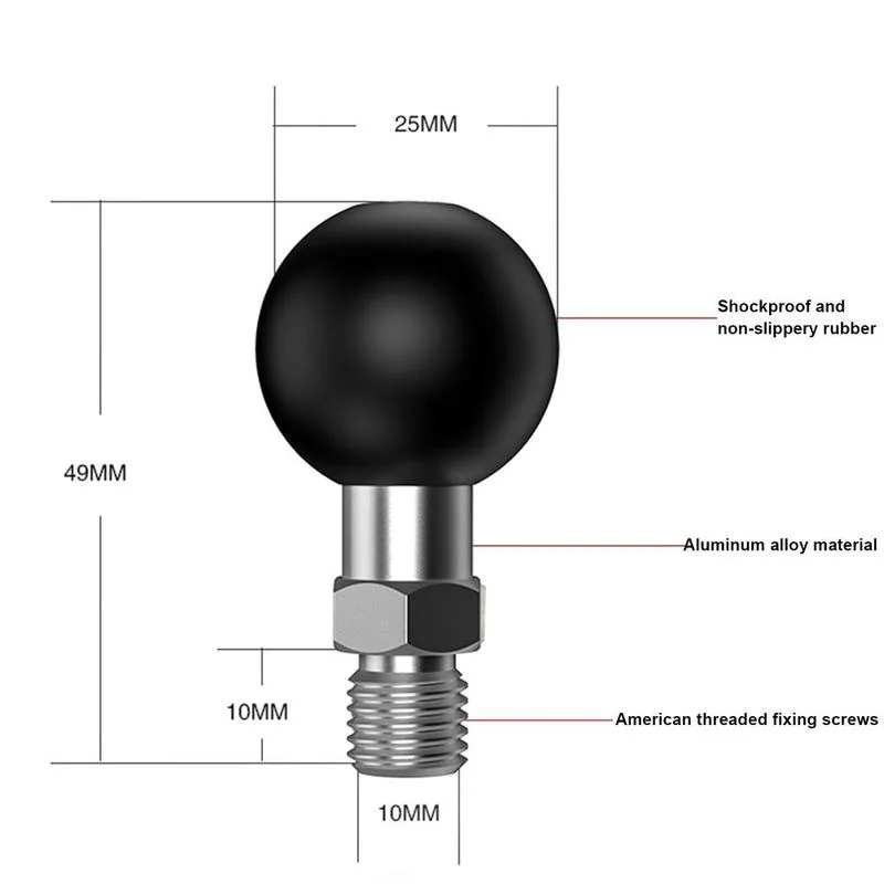 1 inch or 1.5 inch Rubber Ball Mount to Aluminum Motorcycle Round or Square Mounting Base for Gopro for Garmin