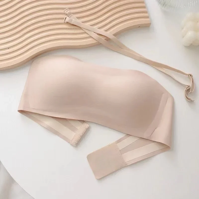 Women\'s bra strapless underwear thin non slip non marking invisible collection breast supplement jelly bra