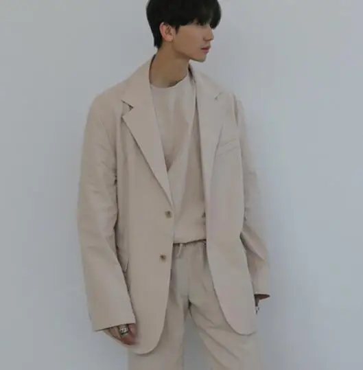 

New Men's Suit Academic Style Solid Color Casual Long Sleeve Loose Cotton Blend Suit Jacket Coat WA01