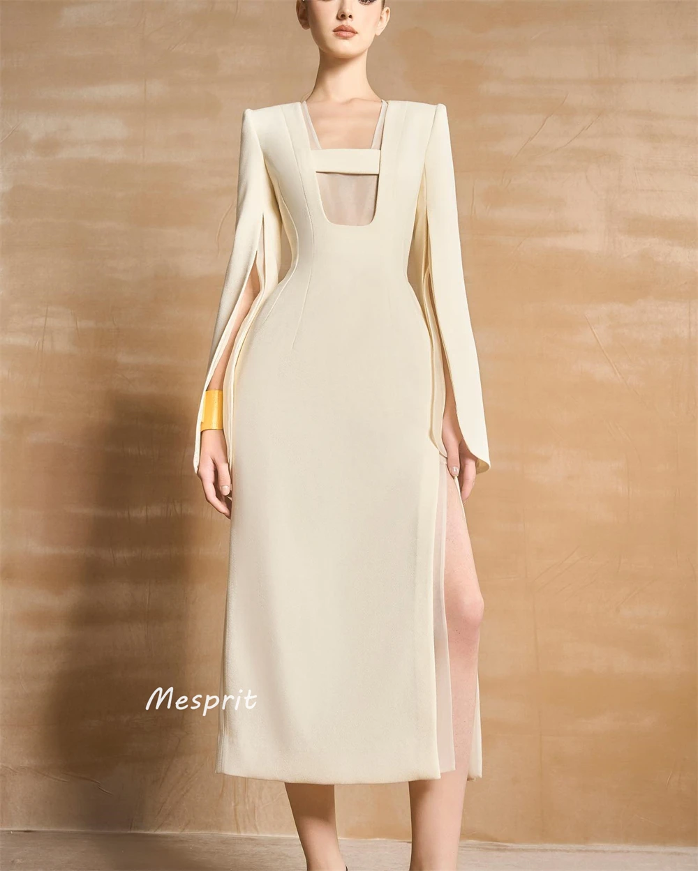  Evening  Sexy Casual  Jersey Draped Pleat Cocktail Party A-line Square Collar Bespoke Occasion Gown Midi Dresses