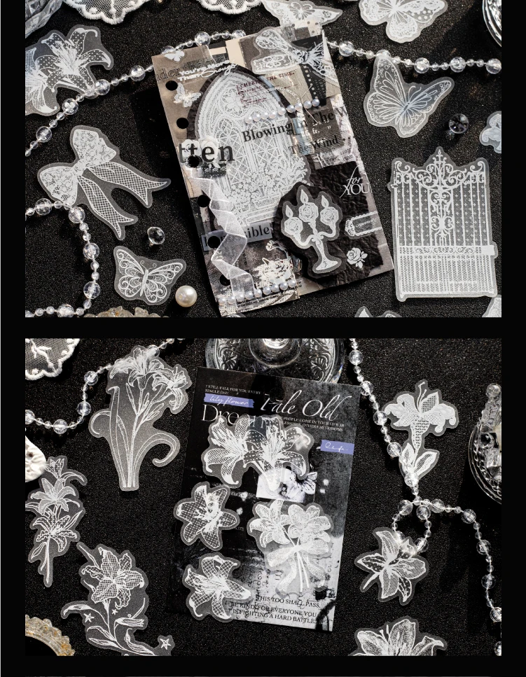 Journal GO 20 Stück Leichte Vintage-Spitzen-PET-Aufkleber mit Zarten Mustern für Journaling, Scrapbooking, Planer, Karten und DIY-Bastelarbeiten – Detail 7