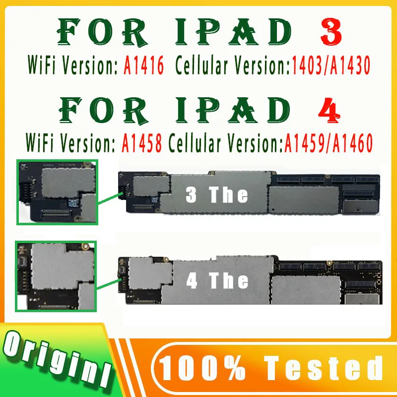 Original FOR iPad 3 Motherboard A1416 A1403 A1430 NO iCloud & FOR iPad 4 Logic Board A1458 A1459 A1460 with IOS System Chips for