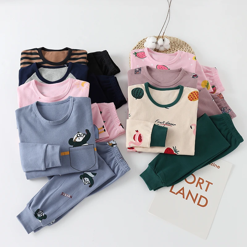 Children's  cotton thermal underwear set girls' pajamas teenagers' Long Johns Boys' middle school students fall and winter