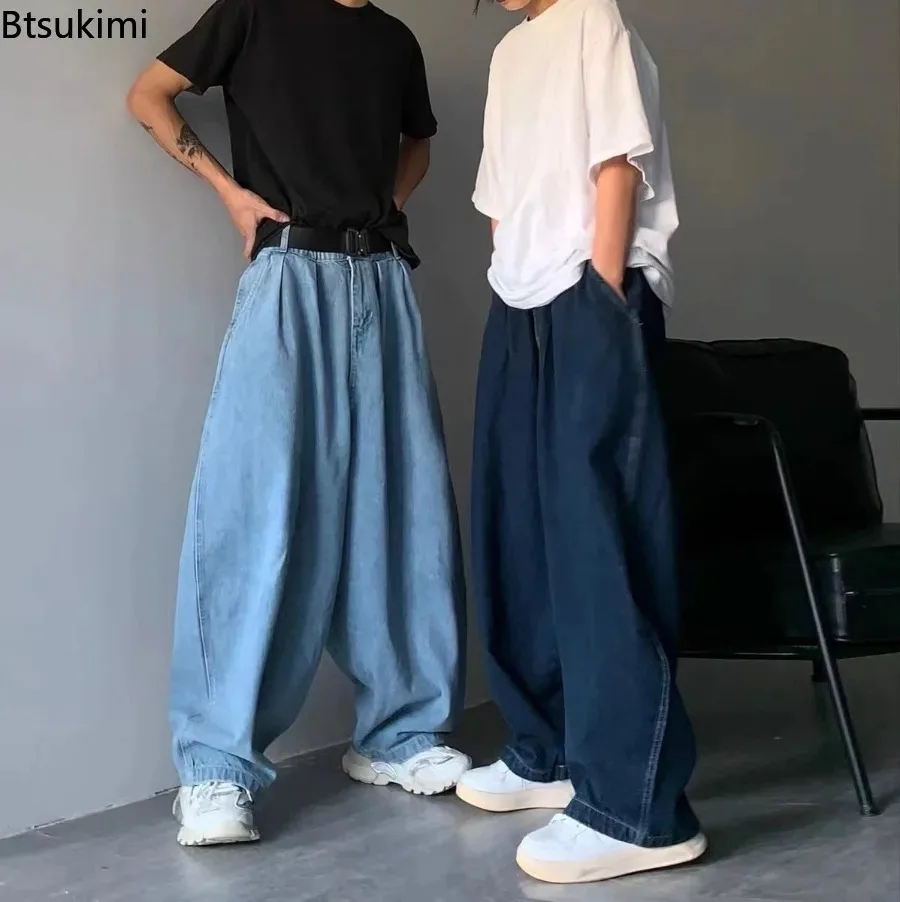 Novo 2026 Calças Jeans Retas Azuis Soltas de Denim, Estilo Y2K Neutro, Streetwear Casual, Jeans Largos Unissex