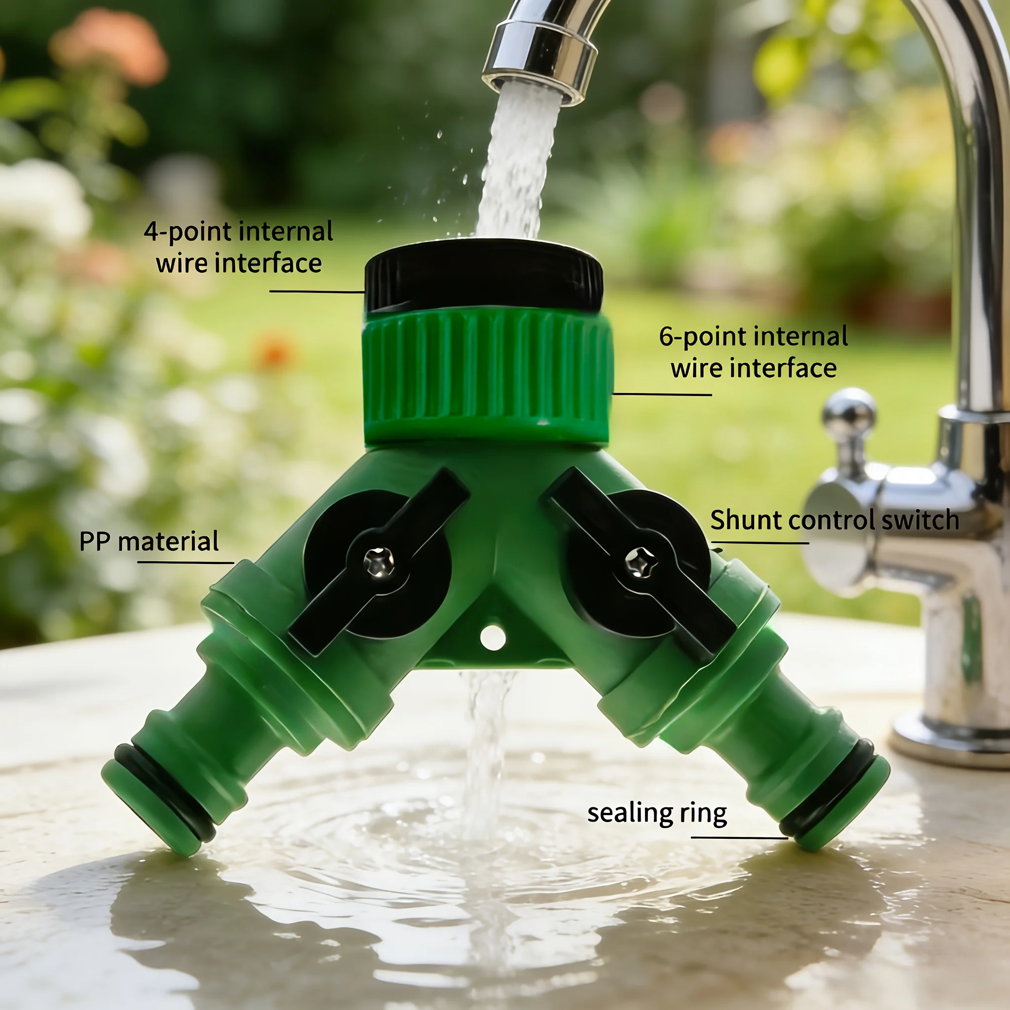 Y-Style Hose Splitter with Dual Valves, 1in 2-Out Faucet Connector for Garden Watering, Car Wash,Laundry,For Yard Use