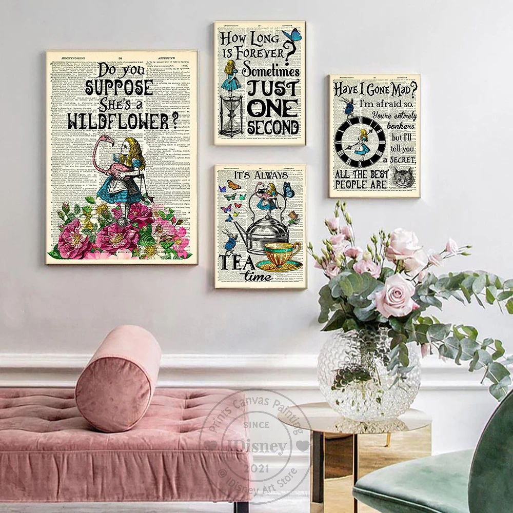 Disney Alice In Wonderland Wall Poster Princess Dictionary Art Prints Is Always Tea Time Canvas Painting Living Room Home Decor