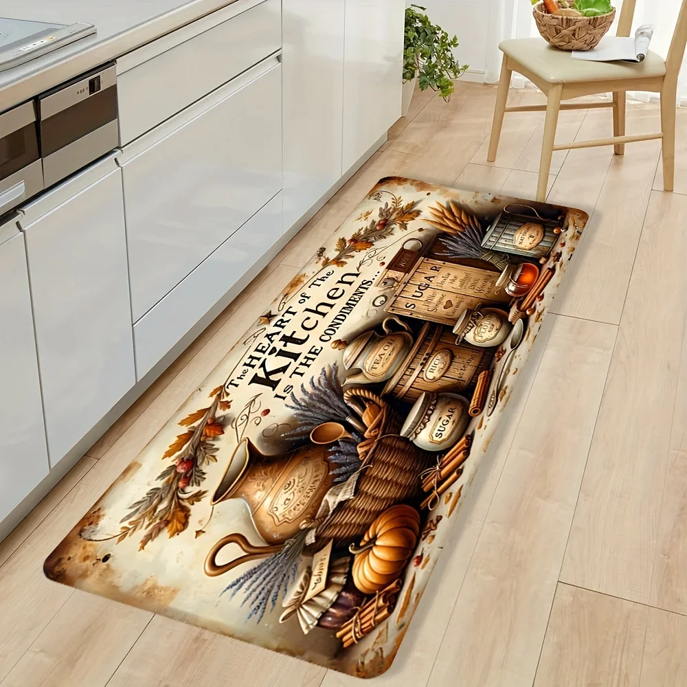 Rustic Farmhouse Kitchen Utensils & Herbs Diatom Mud Kitchen Mat, Super Absorbent Quick-Dry Non-Slip Stain Resistant Long Floor