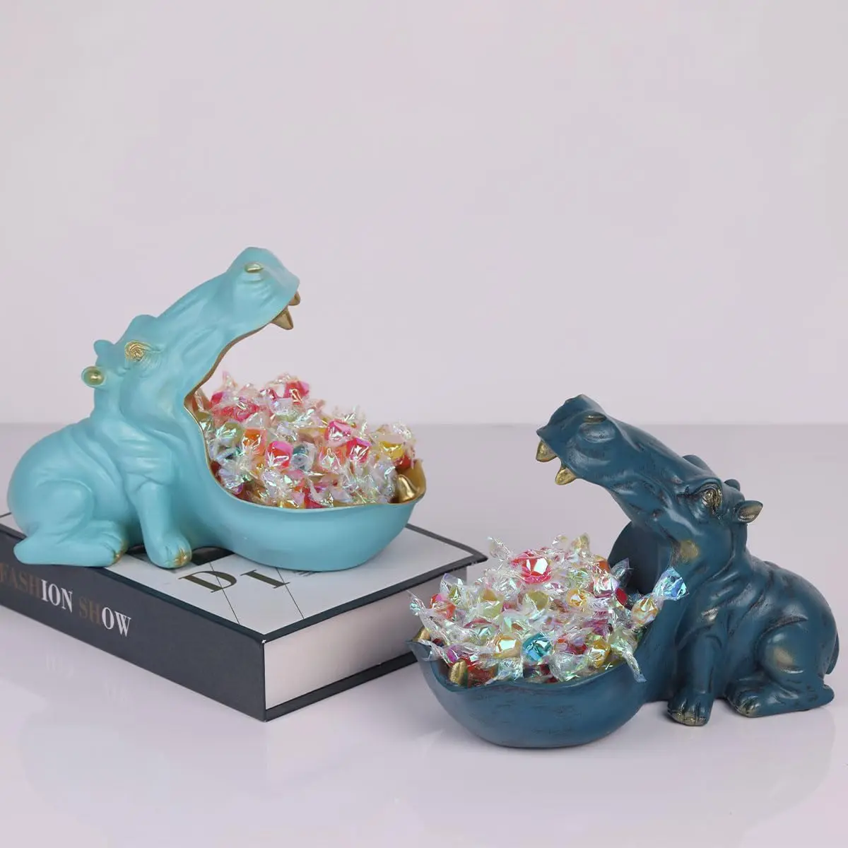 

Unique Hippo Figurine Candy Dish Key Bowl Resin Hippopotamus Statue for Office Desk Entry Table Decor Multifunctional