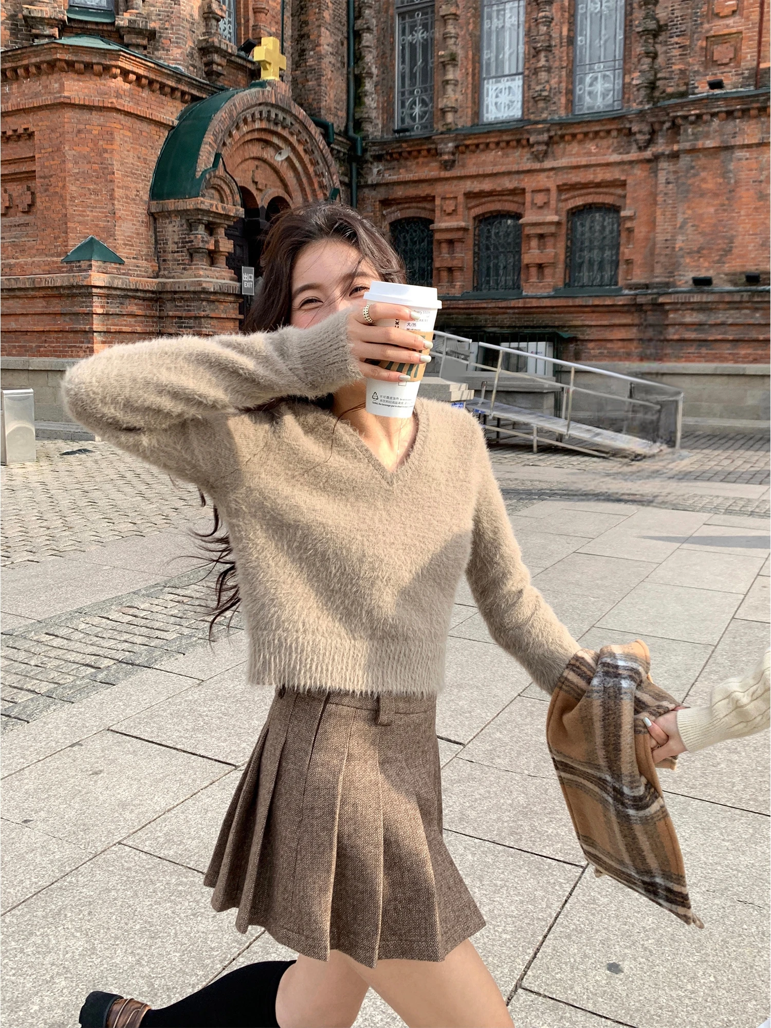 

Pusumede Bla Faux Fur V-Ne Sweater Women's Autumn Winter ort Knitted Slimming Top Commute Sle Loose Fit Long Sve