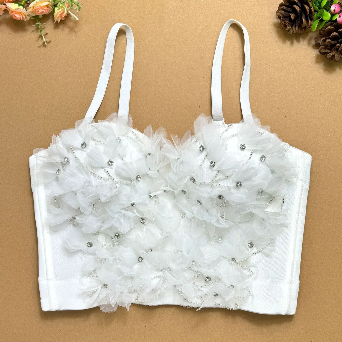 مشد على شكل هيكل السمكة مخصص للسيدات البالغات على شكل زهرة صغيرة مع ملمس راقي يتم ارتداؤه مع صدرية قصيرة مثيرة بدون حمالات #1