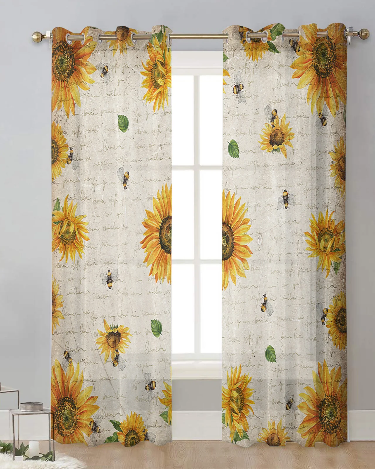 Sunflower Flower Country Style Sheer Curtains for Living Room Window Curtains for Kitchen Modern Tulle Voile Curtains