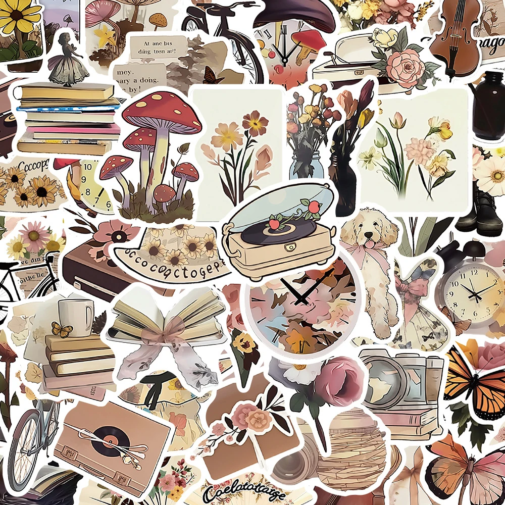 

10/30/50pcs Vintage Artsy Decoration Stickers Retro Decals DIY Phone Case Laptop Stationery Waterproof Cute Sticker Kids Toys