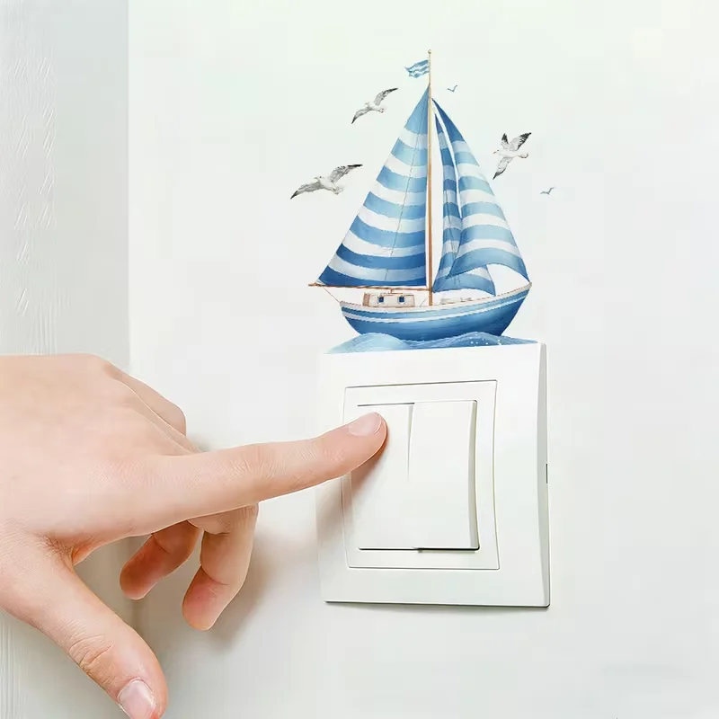 1PC ocean sailboat and seagull self-adhesive waterproof PVC wall sticker for switch beautification decoration sticker