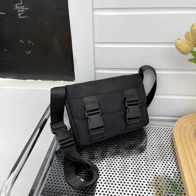 Women Canvas Small Crossbody Bag Solid Color Buckle Design Casual Square Shoulder Purse with Adjustable Strap Lightweight Handba