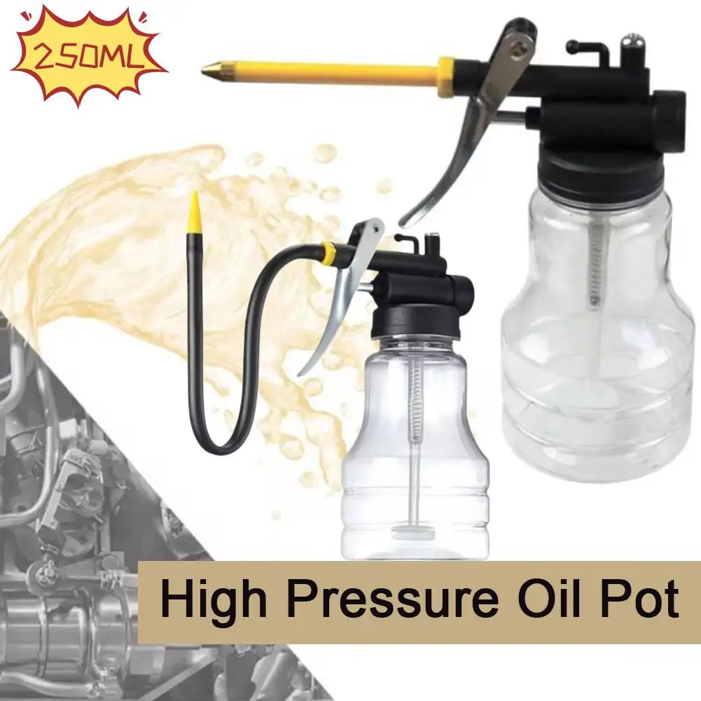 250ml Oiler Grease Guns Equipment High Pressure Pump Oiler Lubrication Oil Can Plastic Machine Oil Pot Extended Hose