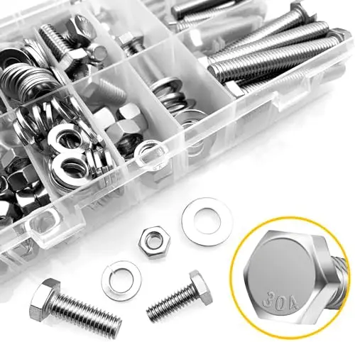 

Mywish 254Pcs Stainless Steel Nuts & Bolts Kit – 10 Sizes, Heavy Duty 304 Steel with Washers