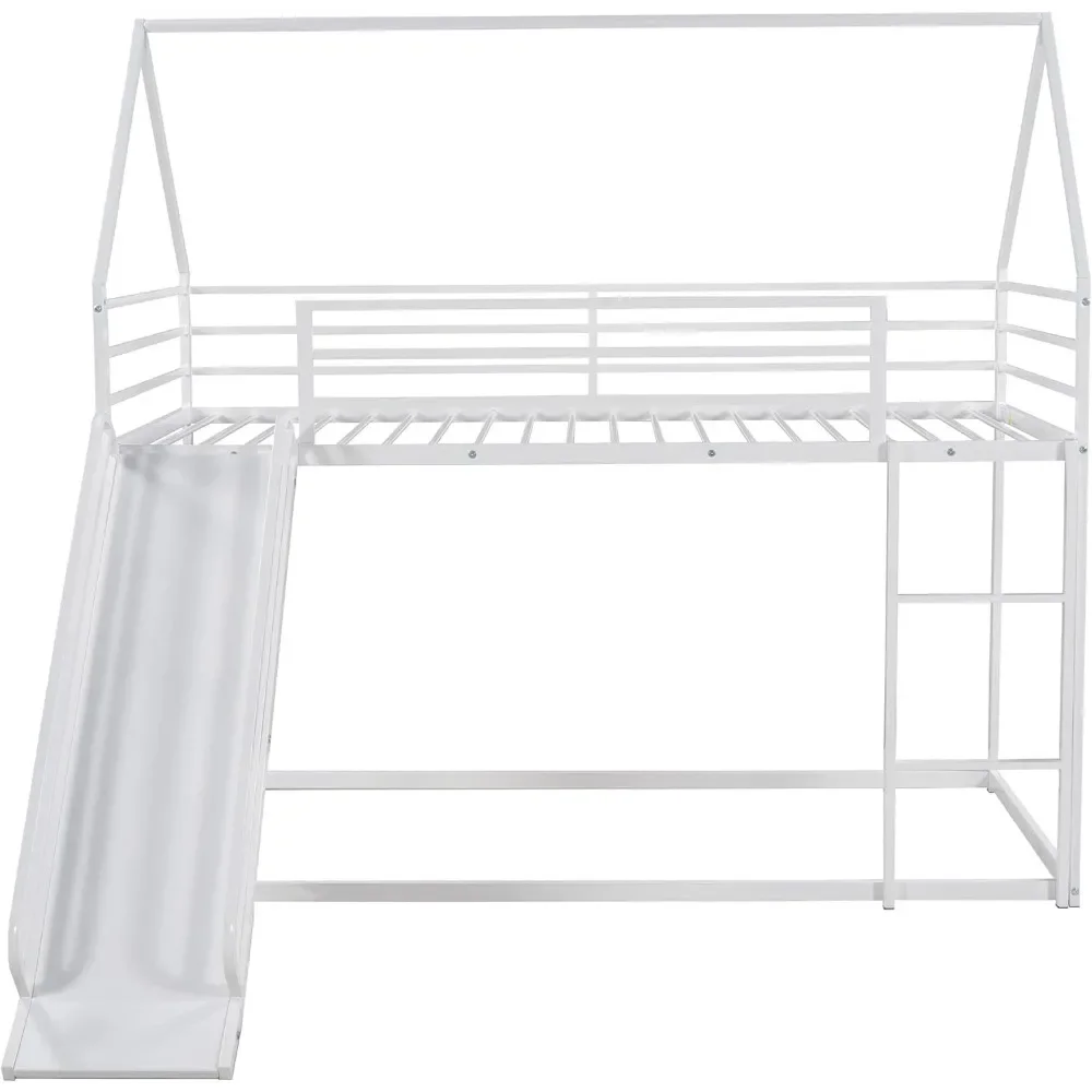 Bunk Beds Oudiec Twin Over Twin Bunk Bed With Ladder and Slide Easy to Assemble No Box Spring Needed Headboards White Frame Base
