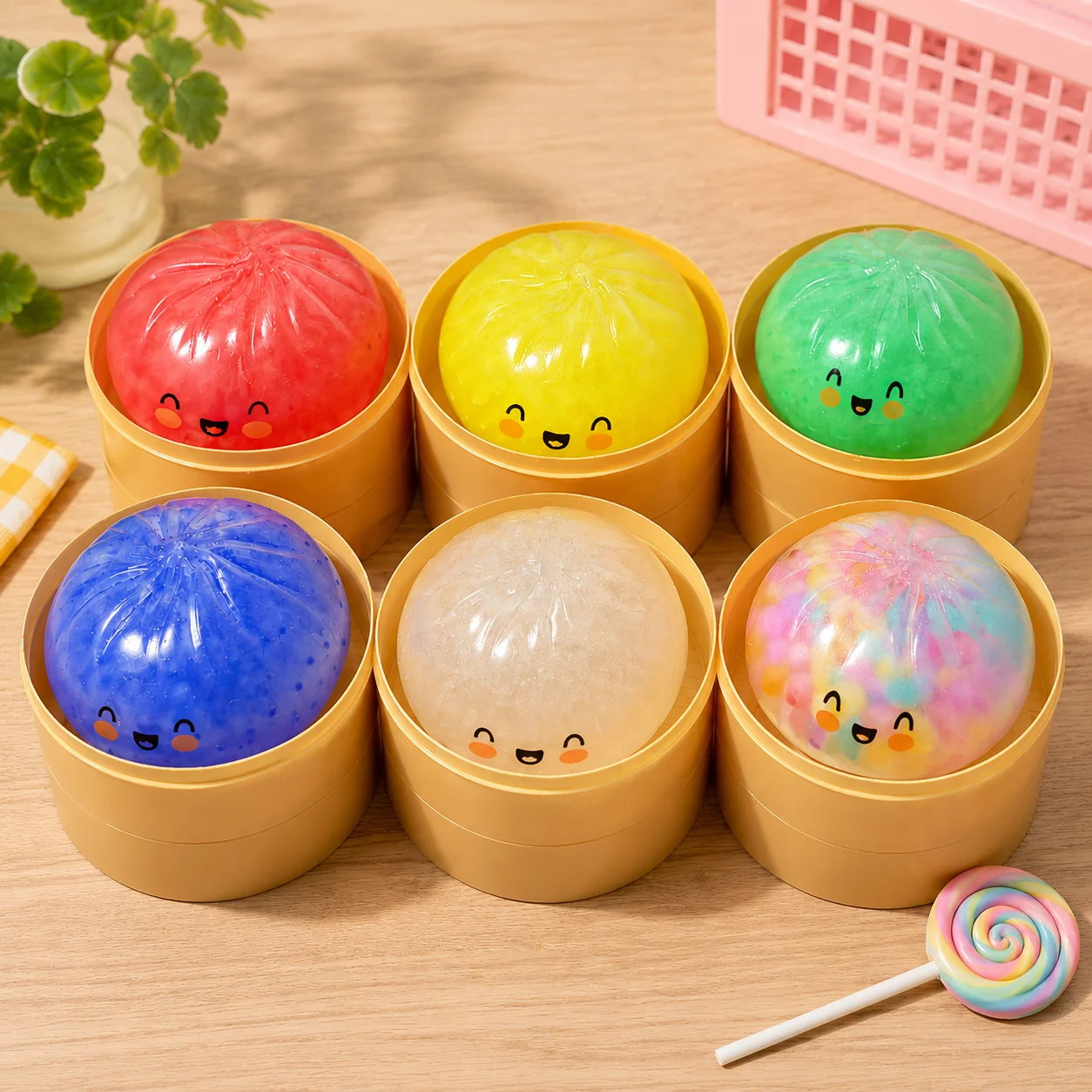 Each Set Contains 2 Pieces (1 Bun + 1 Steamer) Colorful Stress-Relief Bun Squishy Toys, Sensory Toys for Boys and Girls, Soft Stress-Relief, Soft Squishy Stress-Relief, Sensory Game Fun Design Colorful Squishies, Party Favors, Holiday Gifts, Bun Squeeze Toys, Random Colors